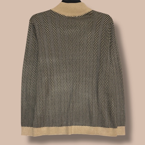 Calvin Klein Brown Black Chevron Sweater Gold Accents Mock Neck Size Large - Picture 7 of 10